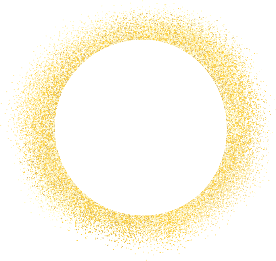 Golden sparkling circle frame. Glitter effect texture. Shiny deoration template. 